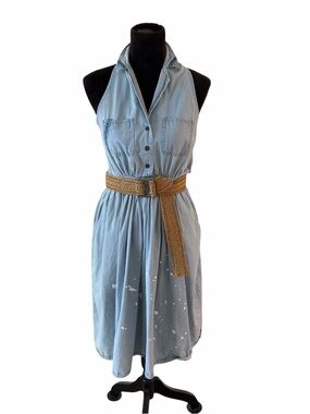 One Teaspoon Denim Paint Splatter Halter Dress